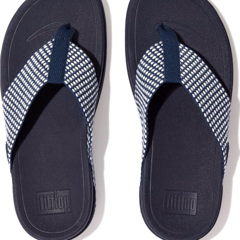 FitFlop Women’s Surfa Dark Blue and White Flip Flops - Picture 2 of 7